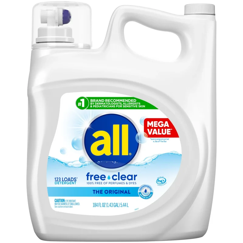 all Liquid Laundry Detergent, Free Clear for Sensitive Skin, 184.5 Ounce, 123 Loads