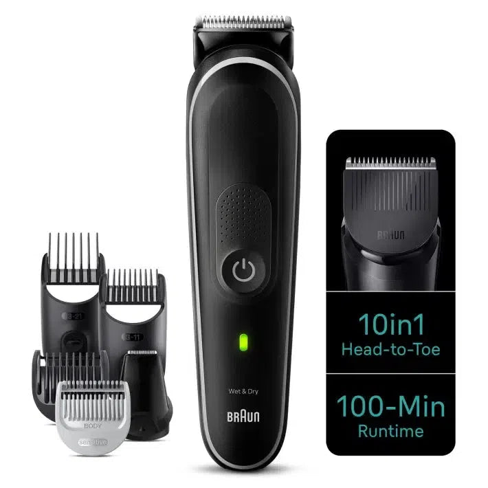 Braun 10-in-1 Style Kit Series 5 MGK5440 Beard, Body & Hair. With 100min Runtime + Pouch, Grey