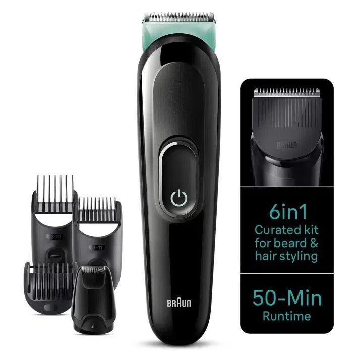 Braun 6-in-1 Style Kit Series 3 MGK3411 Beard & Hair Styling . With 50min runtime, green