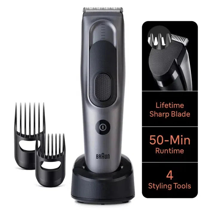 Braun Hair Clipper Series 7 HC7390 with 17 Length Settings, 2 combs, Charging Stand & Pouch