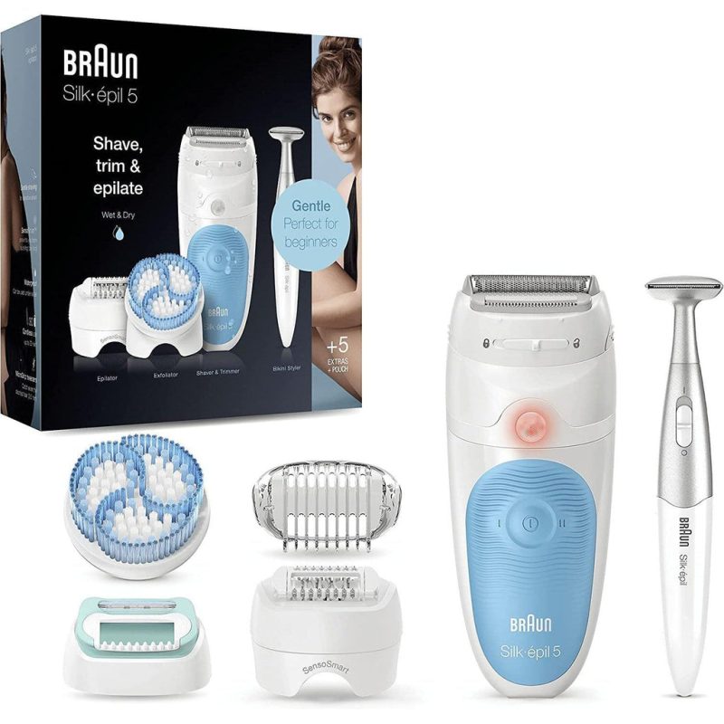 Braun Silk-épil 5, Epilator for Gentle Hair Removal, with 5 Extras, Pouch, Bikini Styler, 5-815