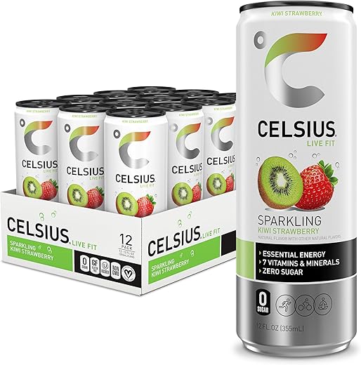 CELSIUS Sparkling Kiwi Strawberry, Functional Essential Energy Drink 12 Fl Oz (Pack of 12)
