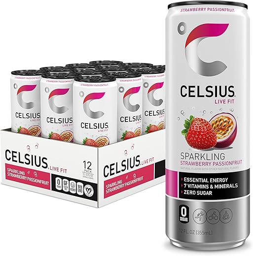 CELSIUS Sparkling Strawberry Passionfruit, Functional Energy Drink 12 Fl Oz (Pack of 12)