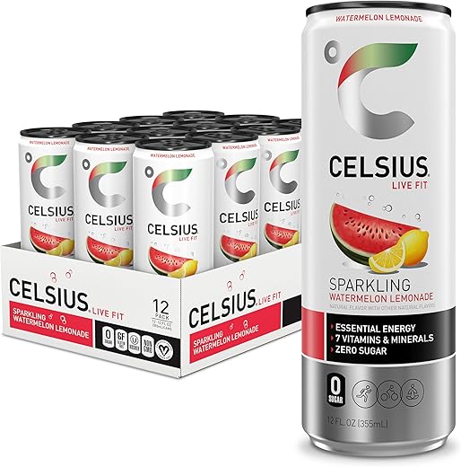CELSIUS Sparkling Watermelon Lemonade, Functional Essential Energy Drink 12 Fl Oz (Pack of 12)