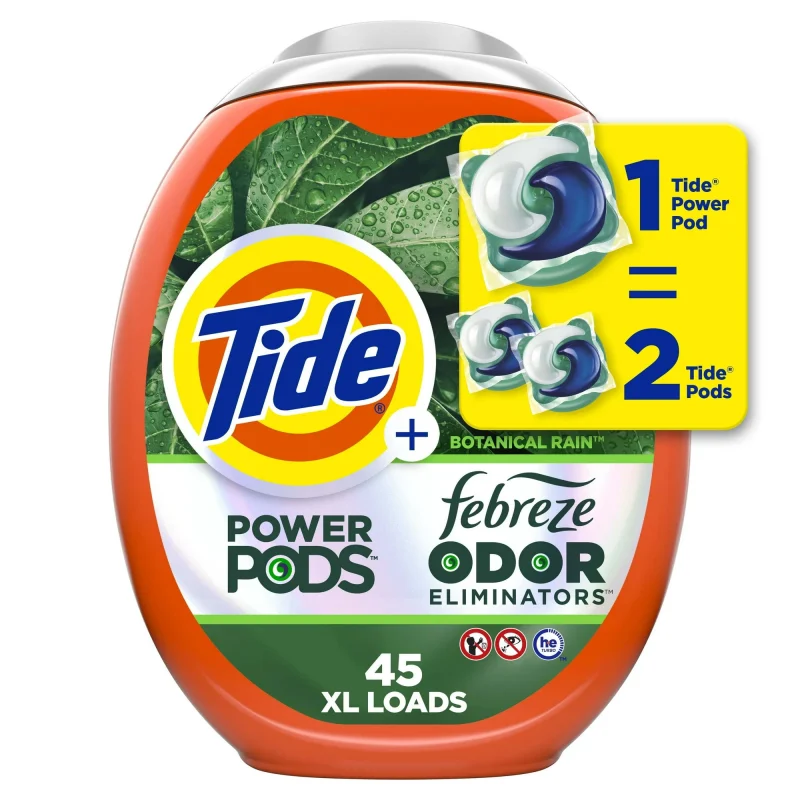 Tide Power Pods Laundry Detergent Packs with Febreze, Botanical Rain, 45 Count