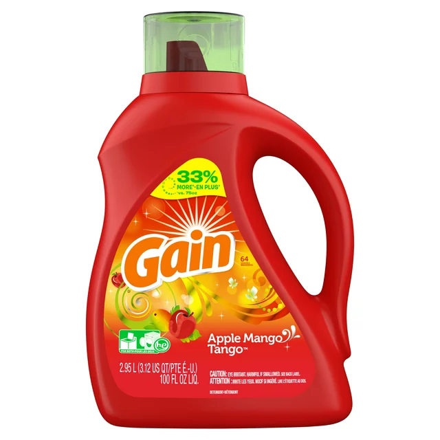 Gain Apple Mango Tango HE, Liquid Laundry Detergent, 100 Fl Oz, 64 loads