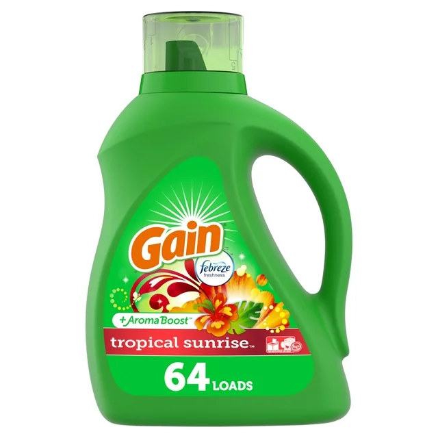 Gain Tropical Sunrise HE, Liquid Laundry Detergent, 100 Fl Oz 64 Loads