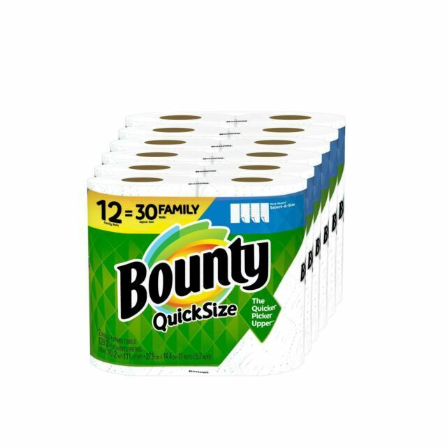 Bounty Quick-Size Paper Towels, White, 12 Family Rolls = 30 Regular Rolls