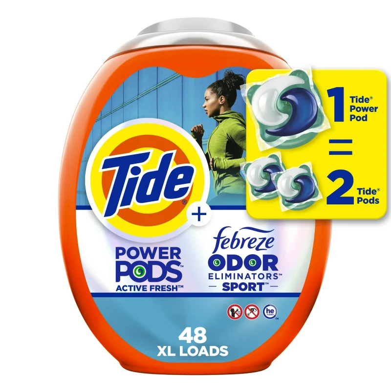 Tide Power PODS with Febreze Laundry Detergent Packs, Sport Odor Defense, 45 Count