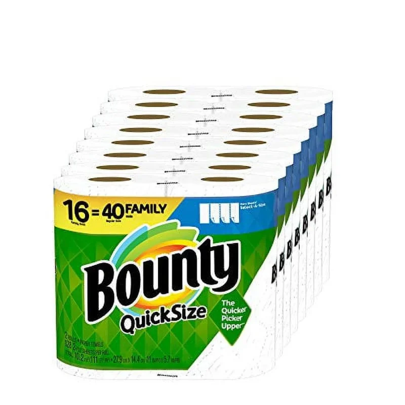 Bounty Paper Towels Quick Size, White, 16 Family Rolls = 40 Regular Rolls