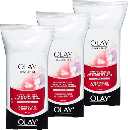 Olay Regenerist Micro-Exfoliating Wet Cleansing Cloths, 30 Count (Pack of 3)