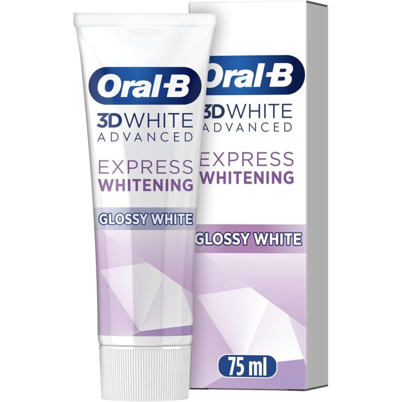 Oral-B 3D White Advanced Toothpaste, Express Whitening, Glossy White, 75 ml, Teeth Whitening & Teeth Stain Removal, Eucalyptus Mint Flavour
