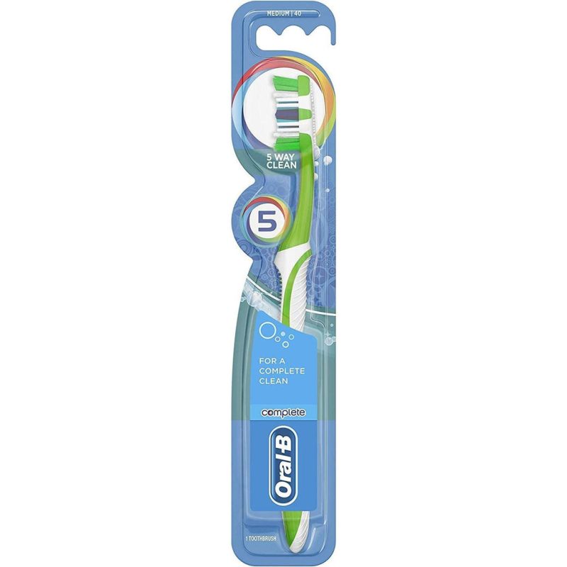 Oral-B Complete 5 Way Clean Manual Toothbrush, PowerTip Bristles Includes Gum Massagers And Tongue & Cheek Cleaner