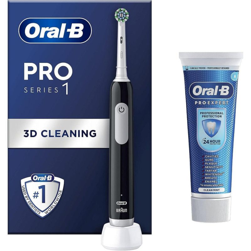 Oral-B Pro 1 Electric Toothbrush With 3D Cleaning, 1 Toothbrush Head & Pro-Expert Toothpaste, 75 ml - Black