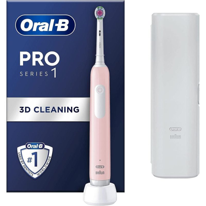 Oral-B Pro 1 Electric Toothbrush With 3D Cleaning, 1 Toothbrush Head & Travel Case, Gum Pressure Control, -Pink