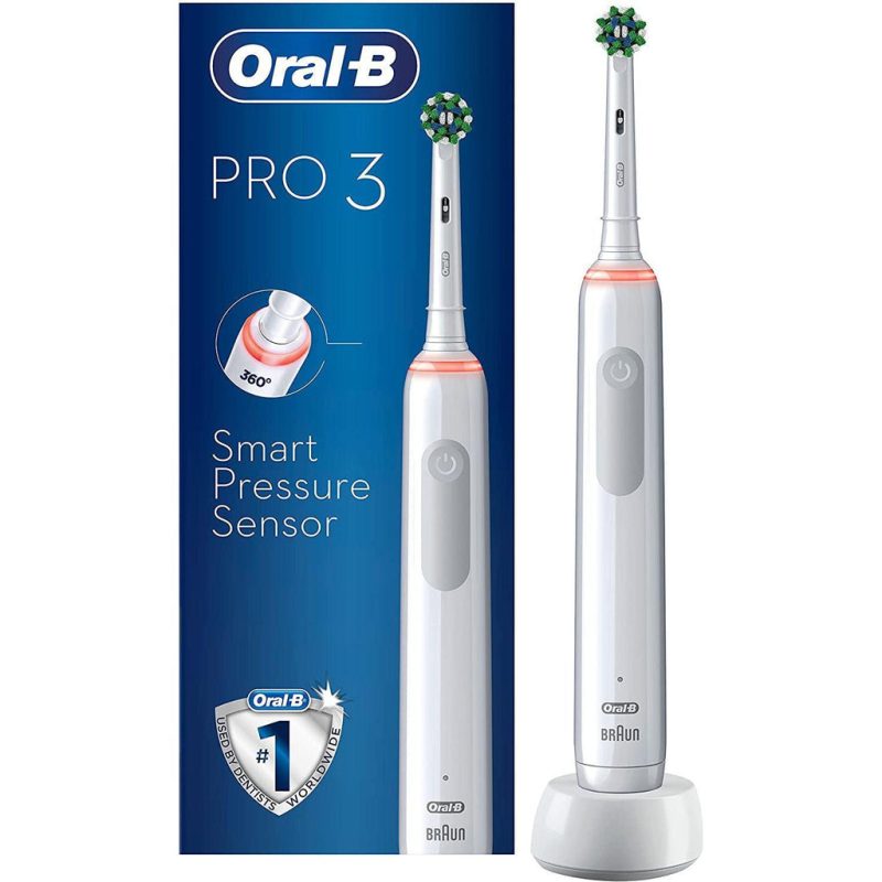 Oral-B Pro 3 - 3000 - White Electric Toothbrush, 1 Handle with Visible Pressure Sensor, 1 Toothbrush Head, Designed By Braun
