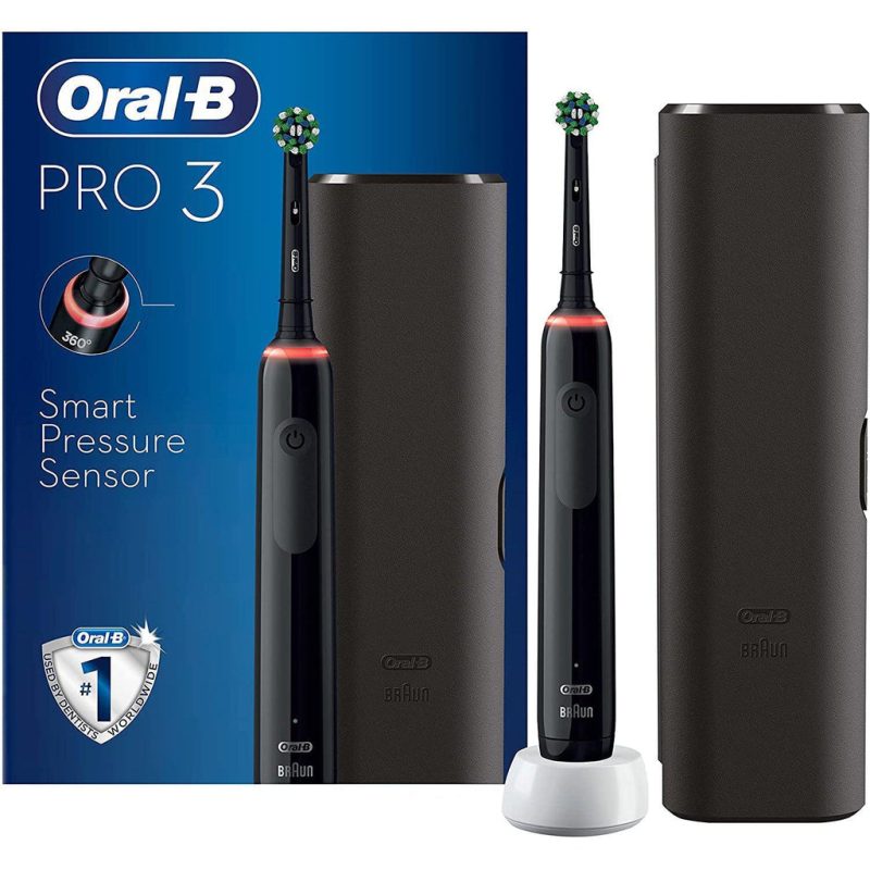 Oral-B Pro 3 - 3500 - Black Electric Toothbrush, 1 Handle with Visible Pressure Sensor, 1 Toothbrush Head, 1 Travel Case