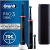 Oral-B Pro 3 - 3900 - Set of 2 Electric Toothbrushes Black, 2 Handles with Visible Pressure Sensor, 2 Toothbrush Heads