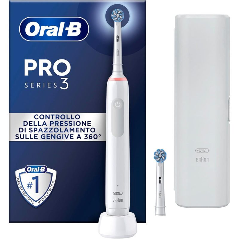 Oral-B Pro 3 Sensi Ultra Electric Toothbrush with Travel Case , Smart Pressure Sensor, 2 x Toothbrush Head, 3 Modes with Teeth Whitening