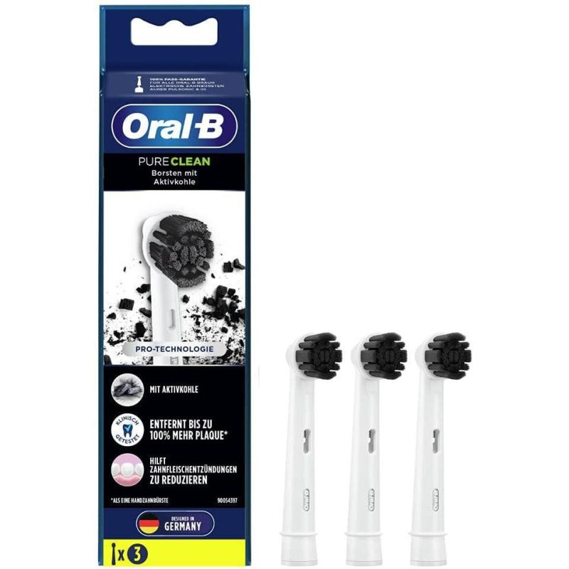 Oral-B Pure Clean Charcoal Toothbrush Heads 3 Pack