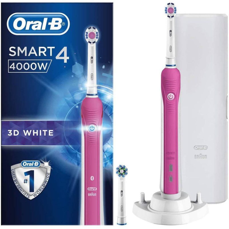 Oral B Smart 4 4000 3D White Electric Toothbrush with Travel Case - Pink