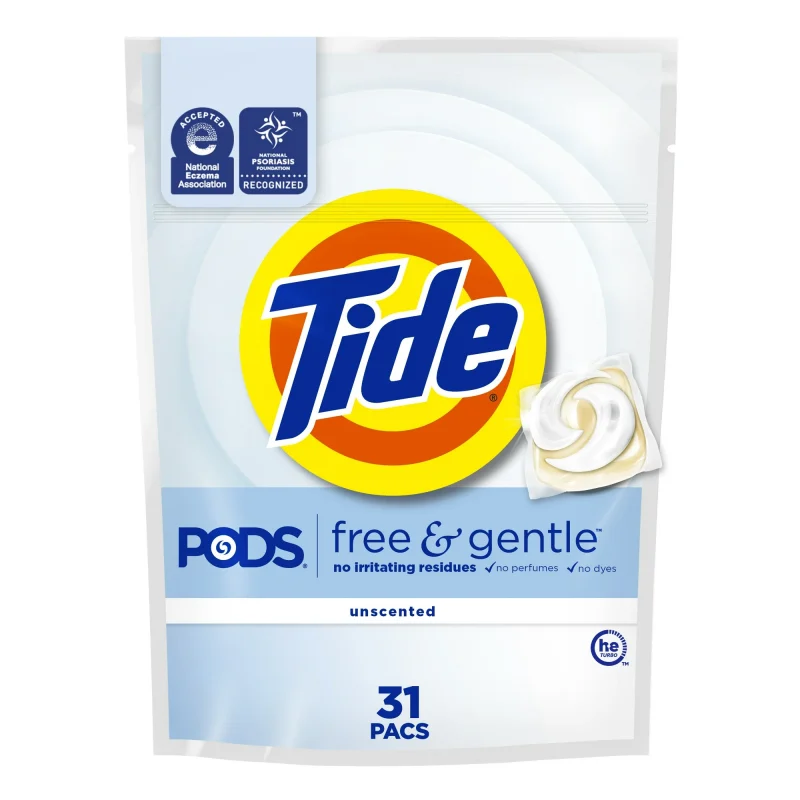 Tide PODS Free and Gentle Laundry Detergent Packs, Hypoallergenic, Unscented, 31 Count