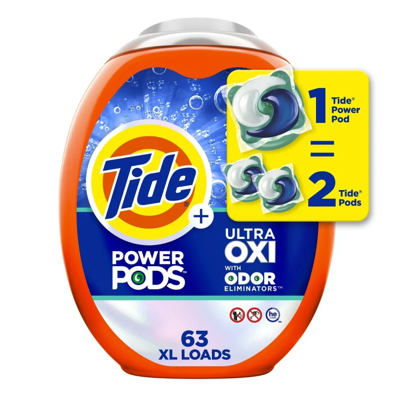 Tide Power PODS Ultra OXI with Odor Eliminators Laundry Detergent Packs, 63 Count