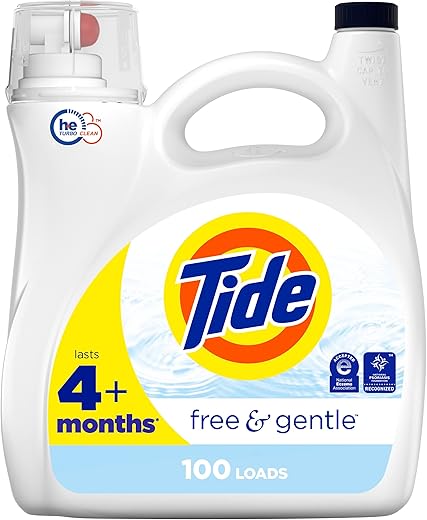 Tide Free & Gentle Laundry Detergent Liquid, HE Compatible, 100 Loads, 132 fl oz, Hypoallergenic Laundry Detergent for Sensitive Skin, Tide Laundry Detergent, Liquid Laundry...