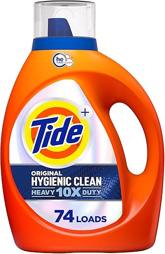 Tide Hygienic Clean Heavy 10x Duty Liquid Laundry Detergent, HE Compatible, Original Scent, 105 fl oz, 74 loads
