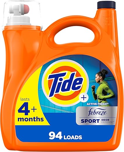 Tide Plus Febreze Sport Odor Defense Liquid Laundry Detergent Soap, HE Compatible, 94 Loads, 132 fl oz