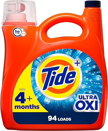 Tide Ultra Oxi Liquid Laundry Detergent Soap, HE Compatible, 94 Loads, 132 fl oz, Tide Laundry Detergent, Liquid Laundry Detergent