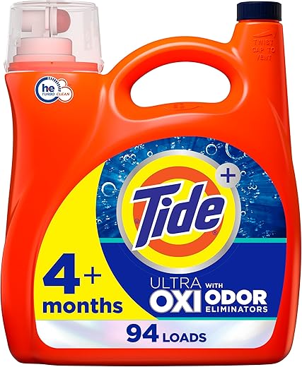 Tide Ultra OXI with Odor Eliminators Liquid Laundry Detergent Soap, HE Compatible, 94 Loads, 132 fl oz, Tide Laundry Detergent, Liquid Laundry Detergent