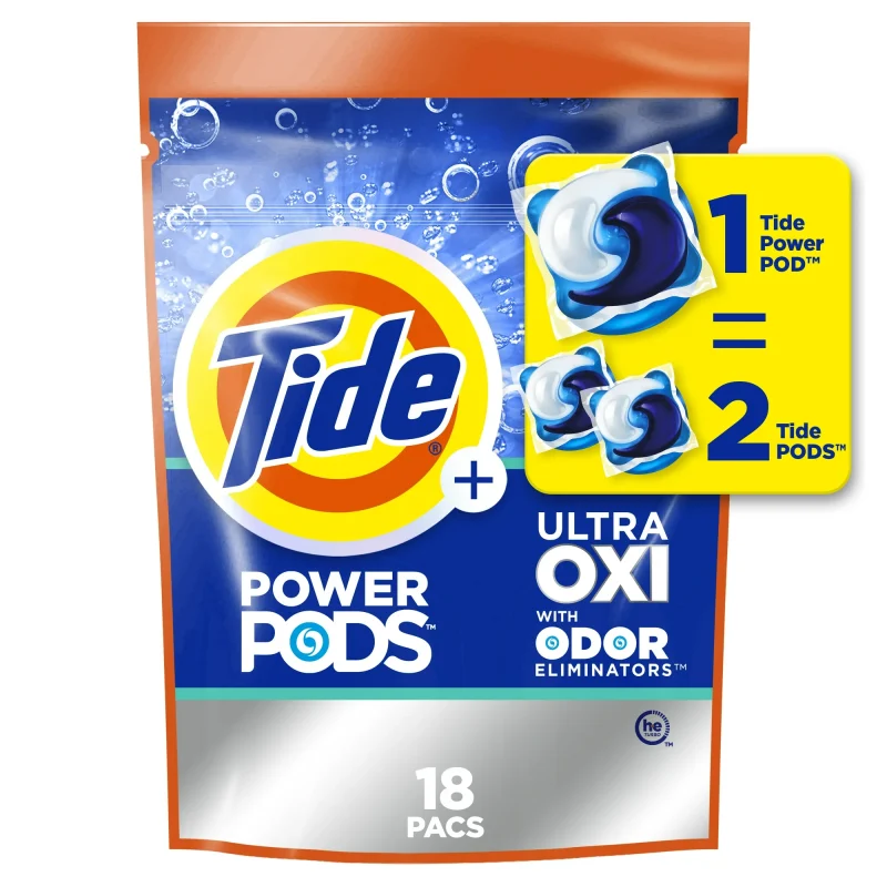 Tide Power PODS Ultra OXI with Odor Eliminators Laundry Detergent Packs, 18 Count