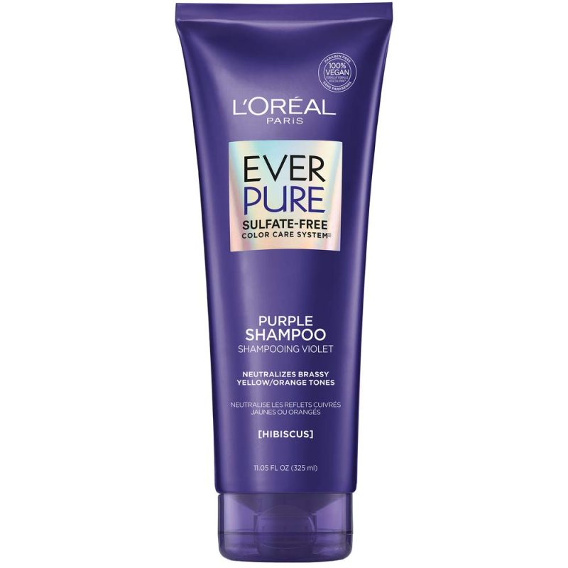 L'Oreal Paris EverPure Sulfate Free Brass Toning Purple Shampoo for Blonde, Bleached, Silver, or Brown Highlighted Hair, 11 Fl; Oz