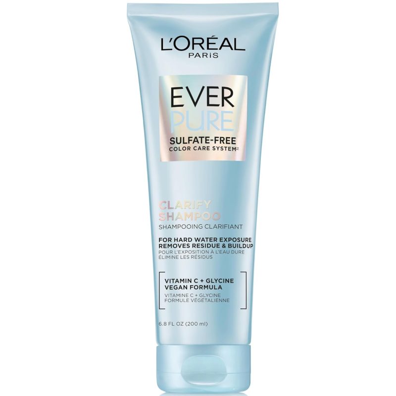 L'Oreal Paris Clarify Sulfate Free Shampoo with Antioxidants, Clarifying Shampoo for Hard Water Exposure and Styling Build-up, EverPure, 6.8 Fl Oz