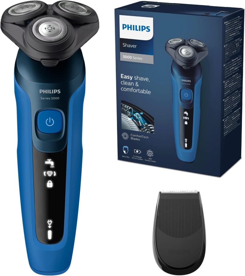 Philips Electric Shaver Series 5000 - Follows facial contours - Advanced Display - Wet and dry - 50 Minutes Cordless shave - Precision trimmer - Easy cleaning - S5466/18