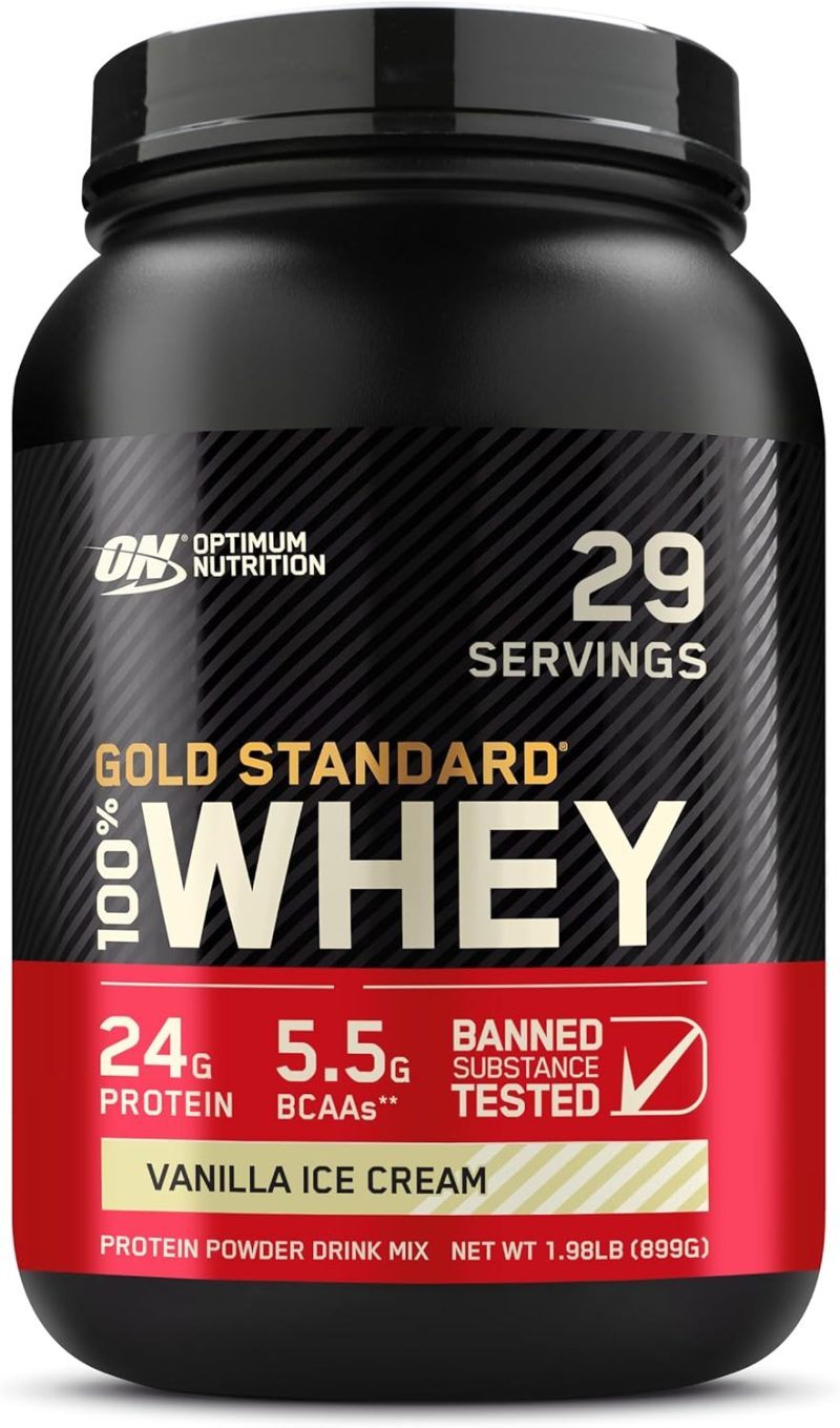 Optimum Nutrition Gold Standard 100% Whey Protein Powder, 907g - Vanilla Ice Cream - 29 servings