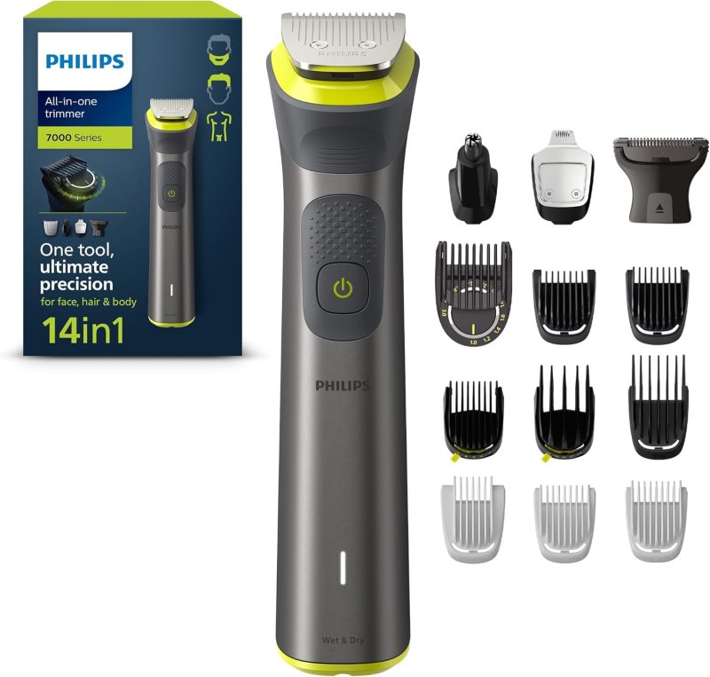 Philips Multigroom Series 7000 All-in-One trimmer, 14-in-1 device for face, head and body - ultimate precision, 21 length settings (0.5-16 mm) (model MG7930/15)