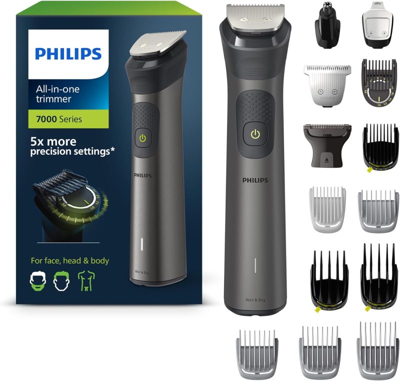 Philips Multigroom Series 7000 All-in-One trimmer, 15-in-1 device for face, head and body - ultimate precision, 26 length settings (0.5-20 mm) (model MG7950/15)