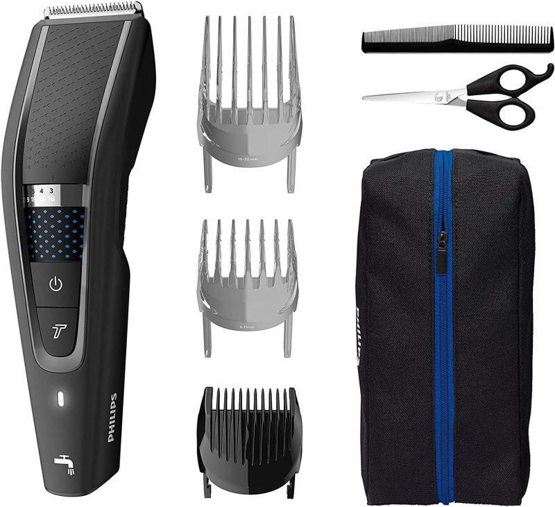 Philips Hairclipper Series 5000 - 28 Length settings - Turbo mode - Self-sharpening stainless steel blades - 90 minutes cordless use - 3 attachment combs - HC5632/15