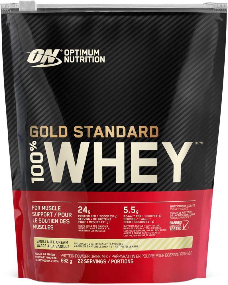 Optimum Nutrition Gold Standard 100% Whey Protein Powder, 670g - Vanilla Ice Cream - 22 servings