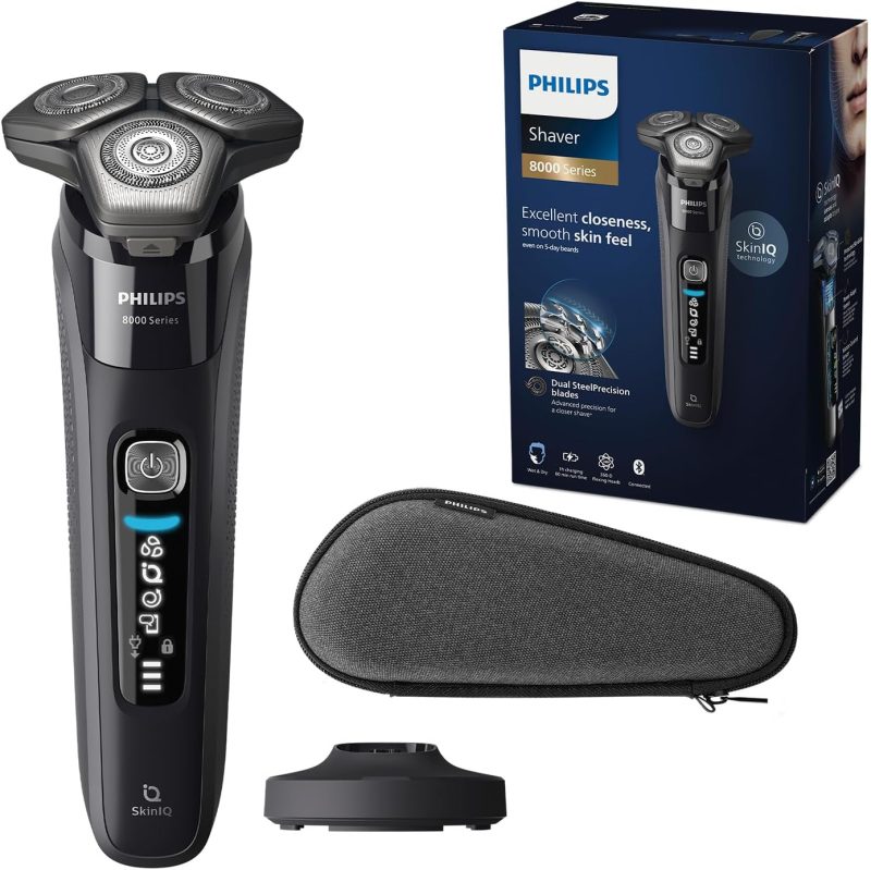 Philips Shaver Series 8000 – Electric Wet & Dry shaver with SkinIQ technology, pop-up trimmer, charger and travel pouch (model S8696/35)
