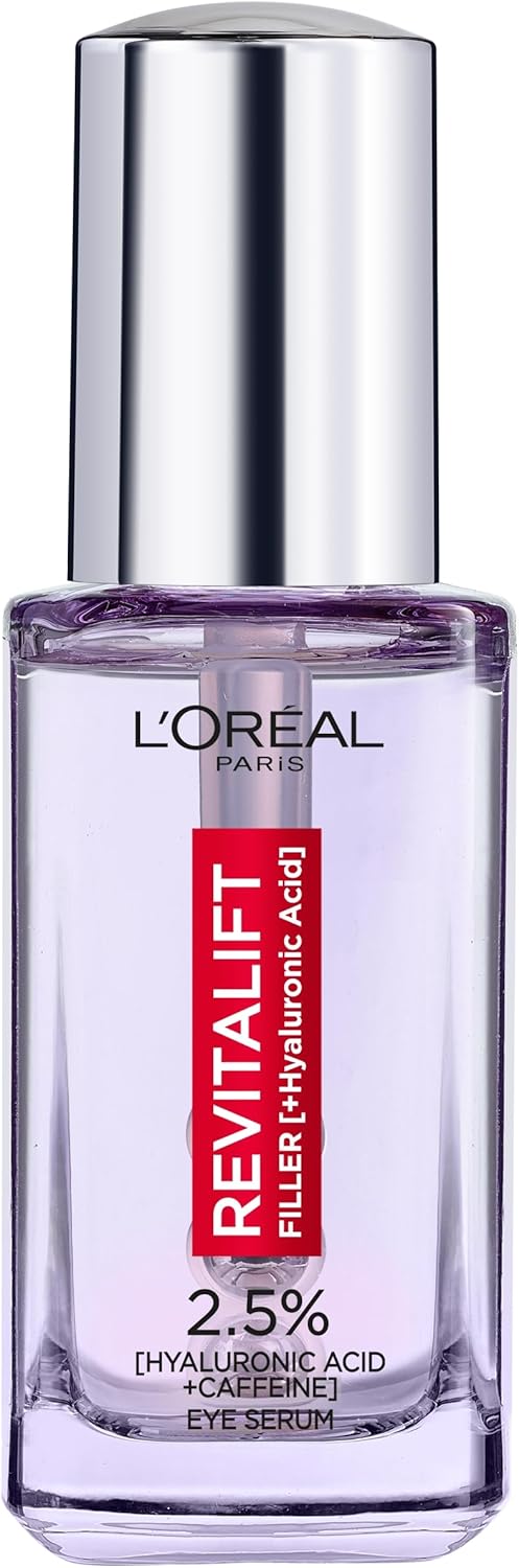 L'Oréal Paris 2.5% Hyaluronic Acid and Caffeine Eye Serum, Revitalift Filler, Replumps, Brightens And De-Puffs Eyes – 20ml