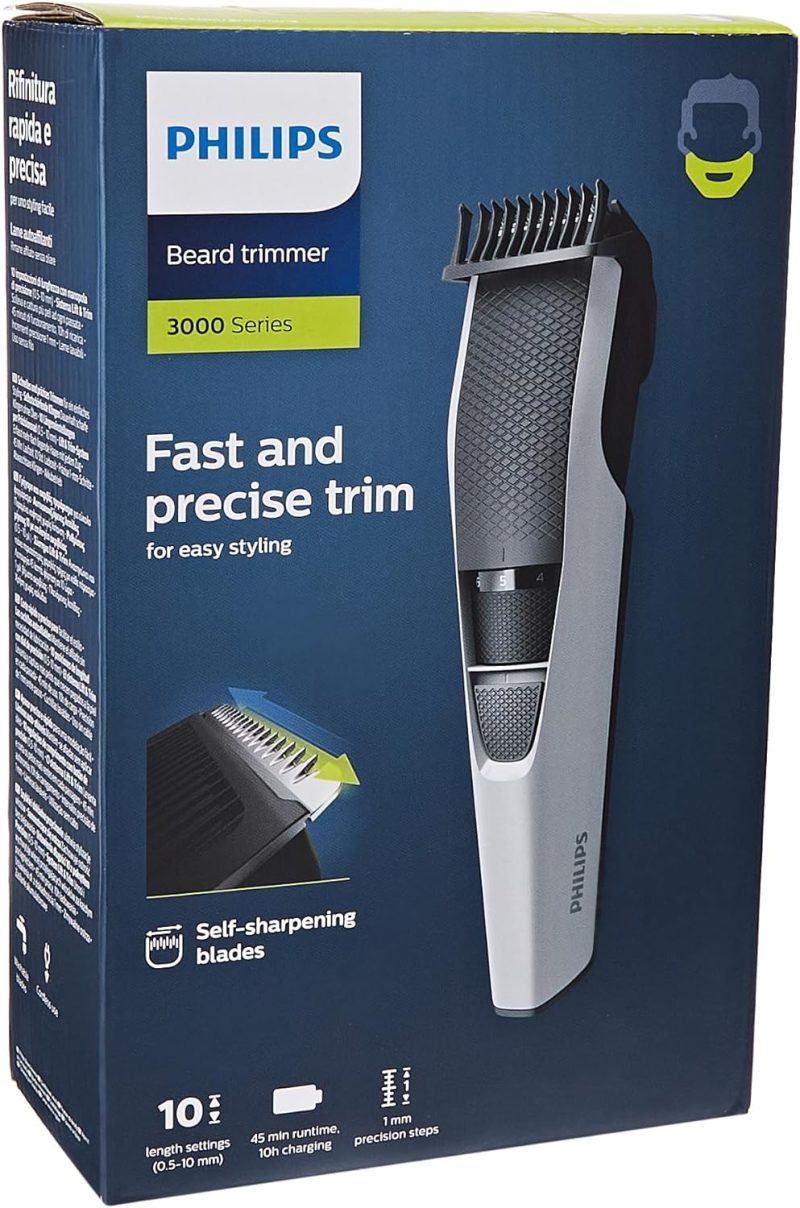 Philips Beardtrimmer Series 3000 - 10 Length settings - Lift & Trim system - Stainless steel blades - Skin-friendly blades - Easy to clean - BT3206/14