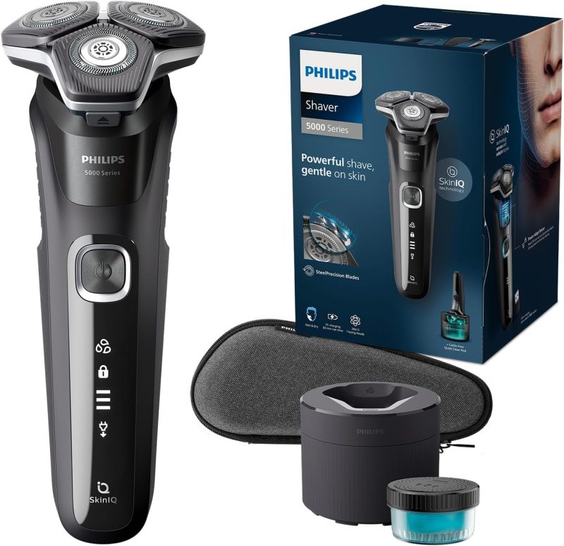 Philips Shaver Series 5000 - Wet & Dry electric shaver with SkinIQ technology, pop-up trimmer, travel pouch and Quick Cleanpod with 1 cartridge (model S5898/50)