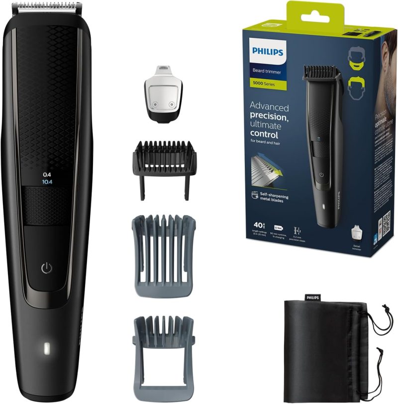 Philips Beard Trimmer Series 5000 - Electric Beard Trimmer with Beard and Hair Combs, Lift & Trim Pro System, 40 Lockable Length Settings, 90 min. Cordless Use, 1 Hour Charge (Model BT5515/75)