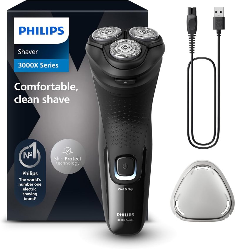 Philips Shaver Series 3000x - Electric Wet & Dry Men's Wet & Dry Shaver with SkinProtect Technology, Deployable Beard Trimmer in Deep Black (Model X3001/00)