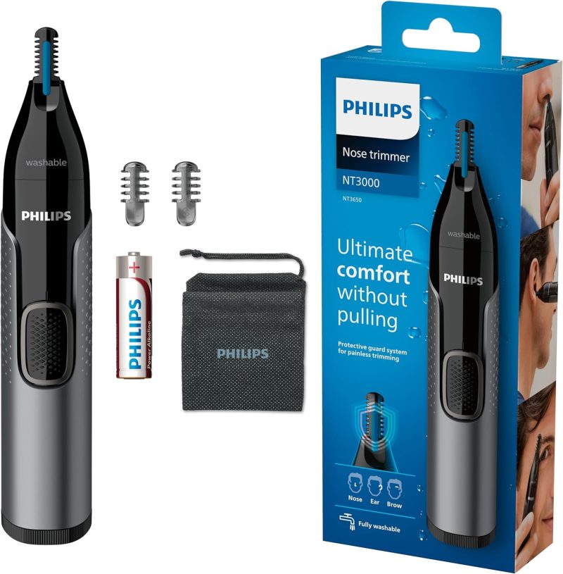 Philips Nose trimmer 3000 Series - Trim nose, ear and eyebrow hair - Fully washable - Skin protector - Stainless steel blades - Suitable for in the shower - Precision comb - Travel case - NT3650/15