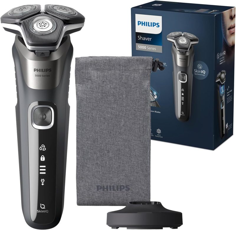 PHILIPS Shaver Series 5000 - Wet & Dry electric shaver in carbon grey with 1 integrated pop-up trimmer, soft pouch, protection cap and charger (model S5887/13)
