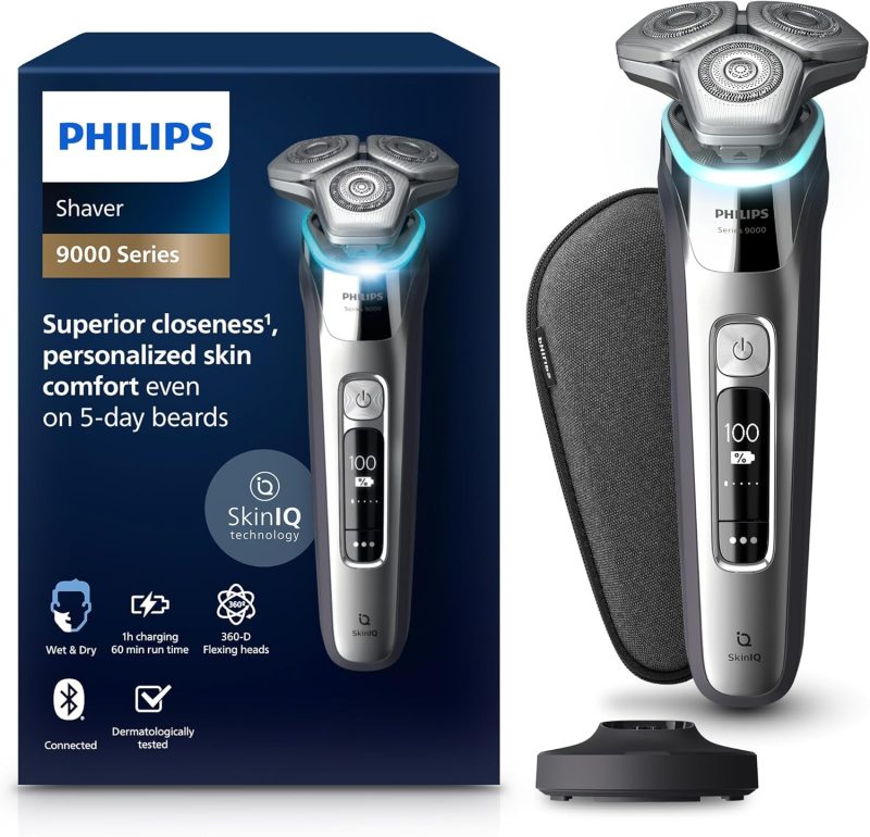 Philips Shaver Series 9000 - Wet and dry electric shaver with Lift & Cut, SkinIQ technology, pop-up beard trimmer, charging stand and travel pouch (model S9975/35)